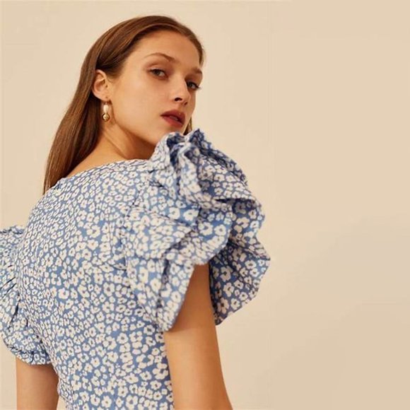 C/MEO COLLECTIVE Heart Of Me Blue Abstract Floral‎ Top Sz S - Picture 2 of 10